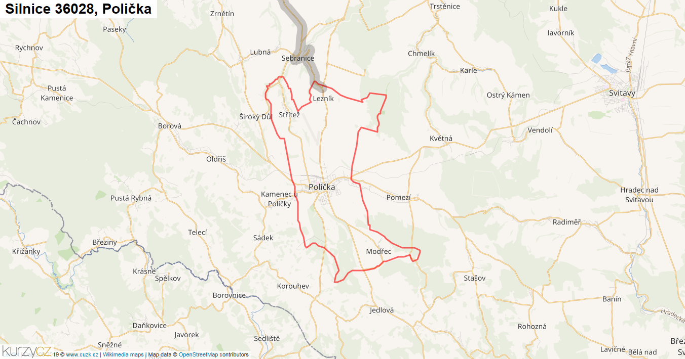 Polička, Silnice 36028 - Mapa