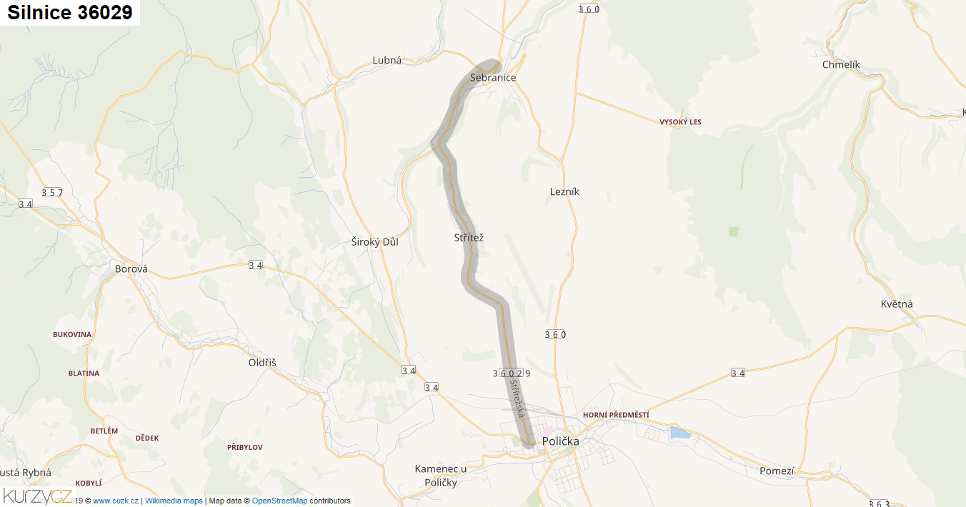Silnice 36029 - mapa Silnice 36029
