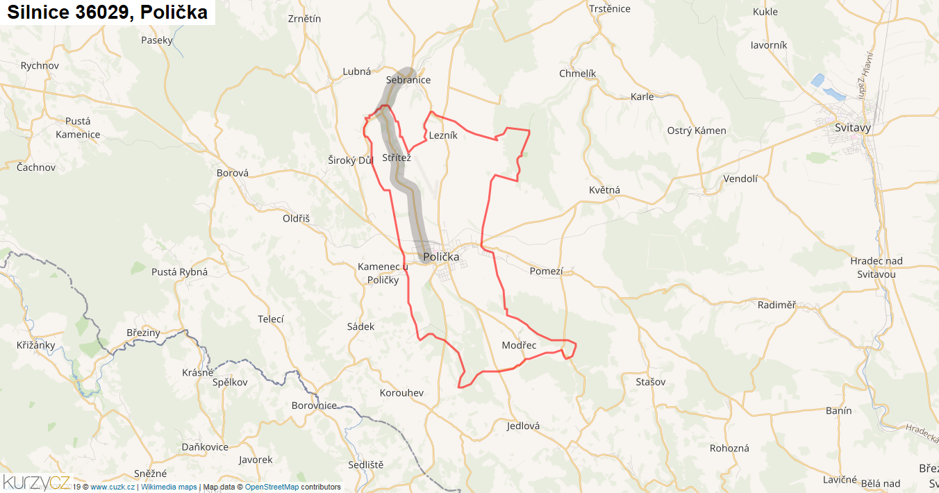 Polička, Silnice 36029 - Mapa