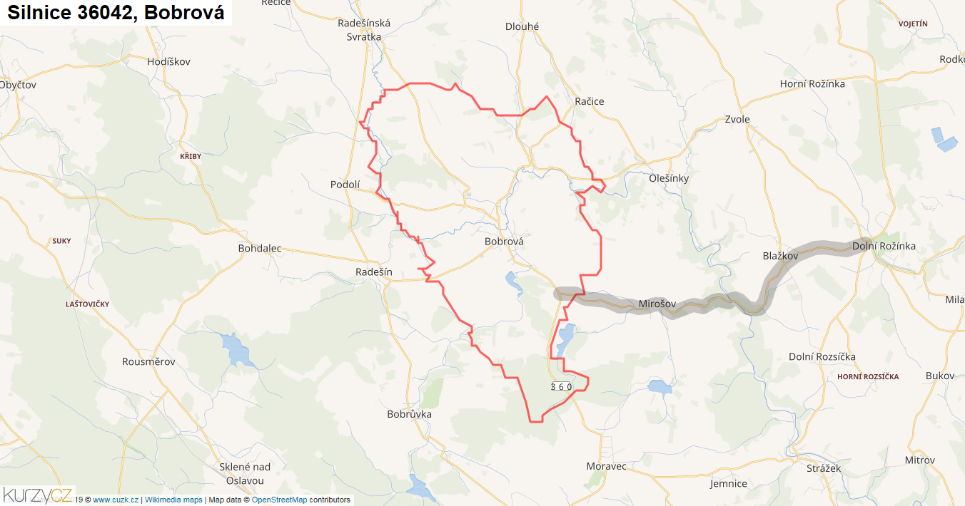 Bobrová, Silnice 36042 - Mapa