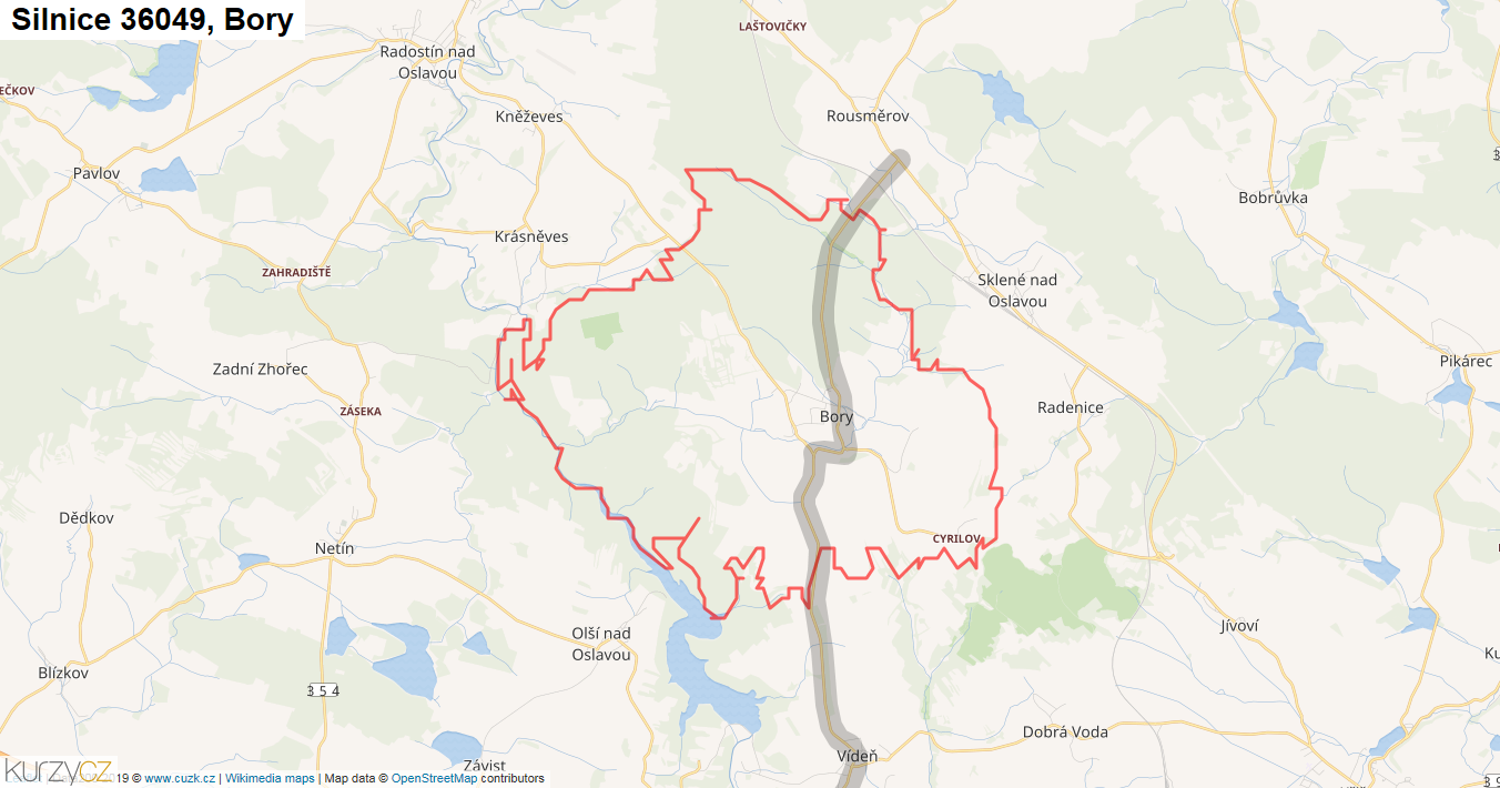 Bory, Silnice 36049 - Mapa
