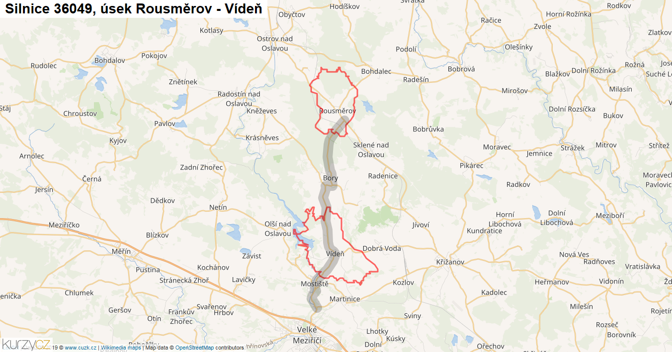 Úsek Rousměrov - Vídeň, Silnice 36049 - Mapa