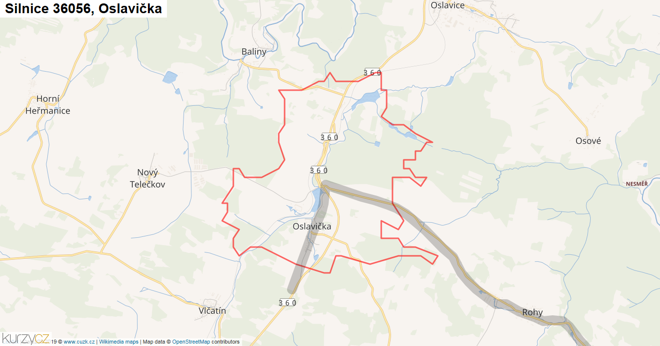 Oslavička, Silnice 36056 - Mapa