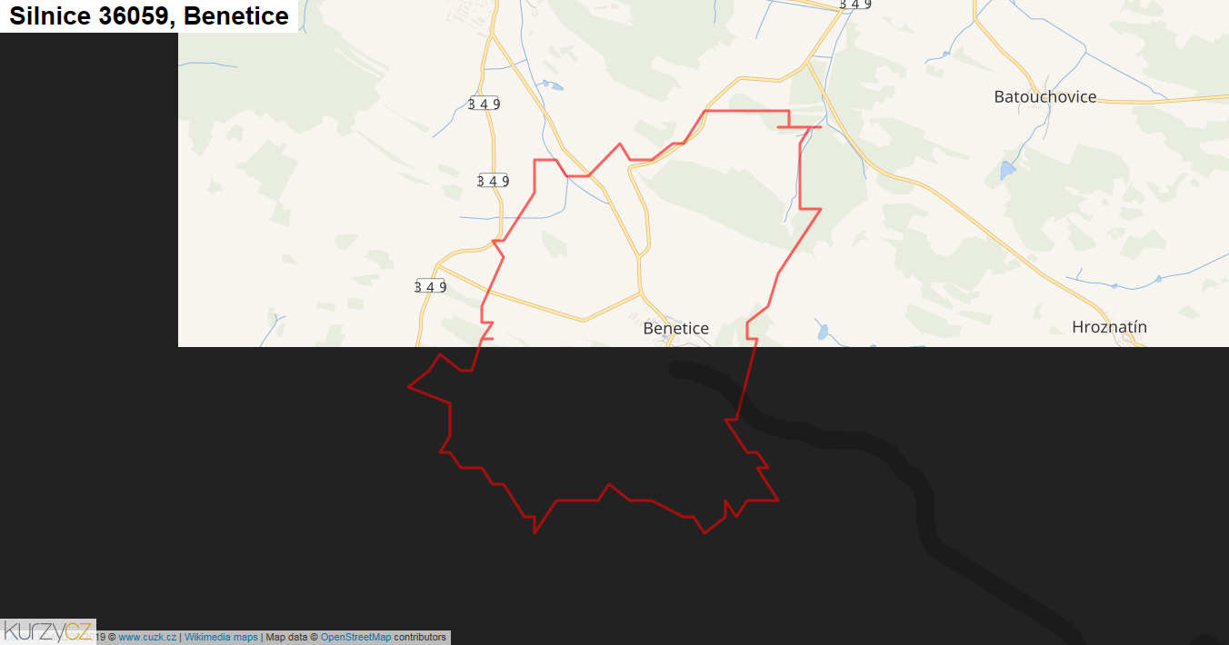 Benetice, Silnice 36059 - Mapa