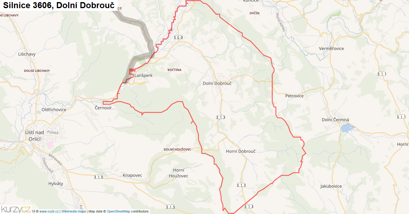 Dolní Dobrouč, Silnice 3606 - Mapa