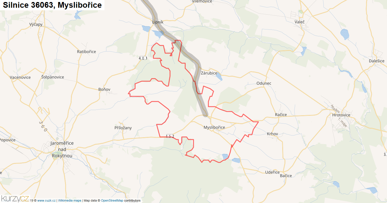 Myslibořice, Silnice 36063 - Mapa