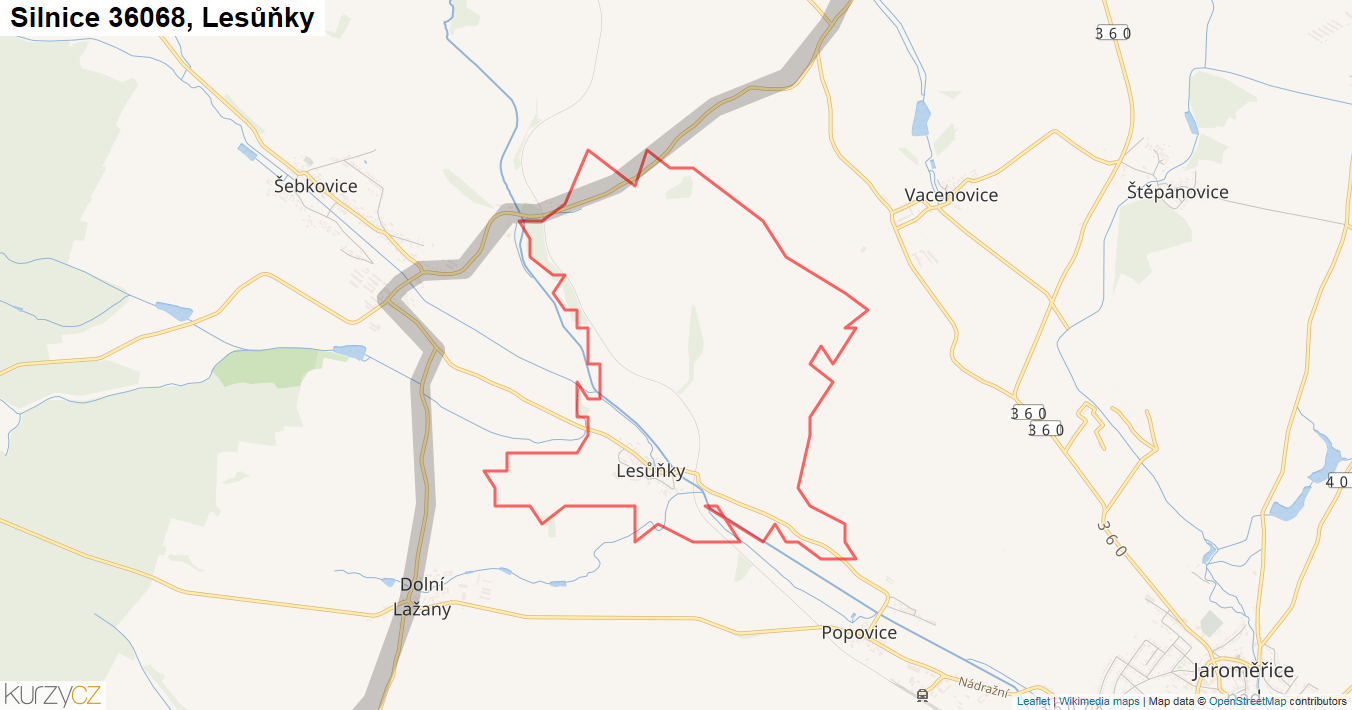 Lesůňky, Silnice 36068 - Mapa
