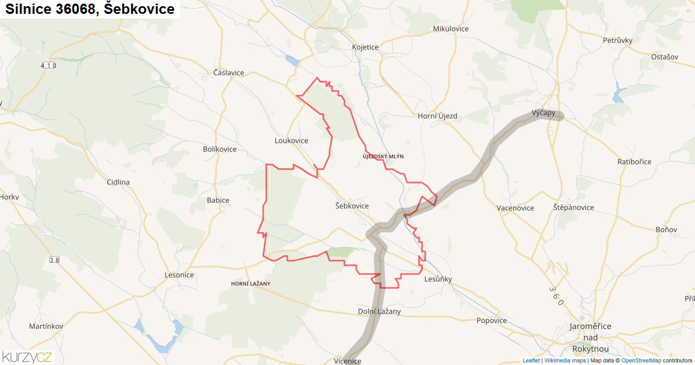 Šebkovice, Silnice 36068 - Mapa