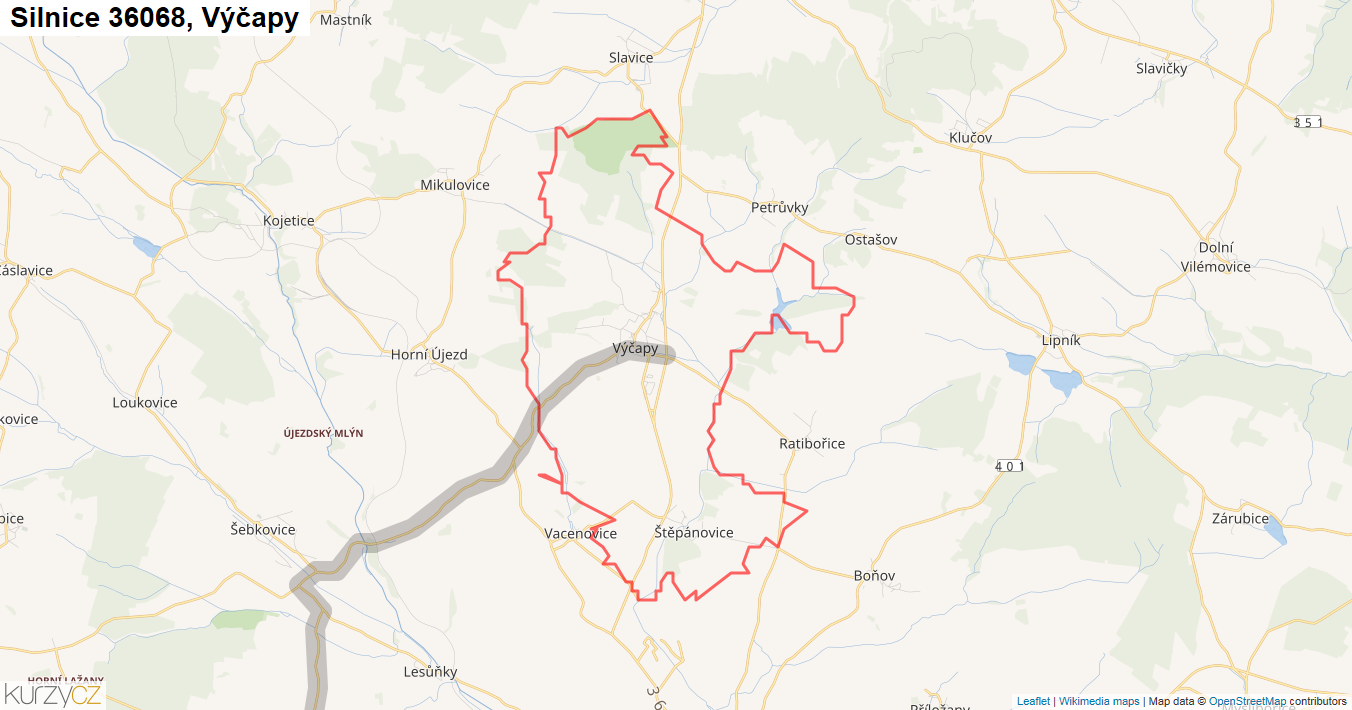 Výčapy, Silnice 36068 - Mapa