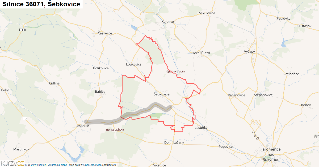 Šebkovice, Silnice 36071 - Mapa
