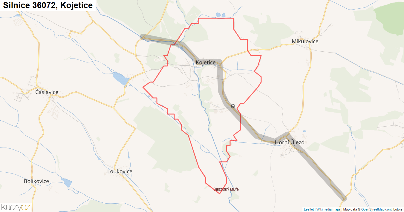 Kojetice, Silnice 36072 - Mapa