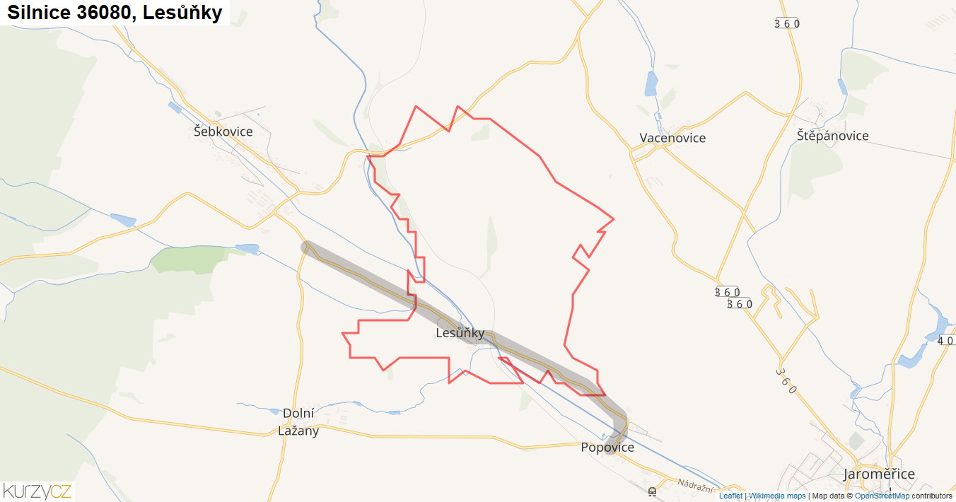 Lesůňky, Silnice 36080 - Mapa