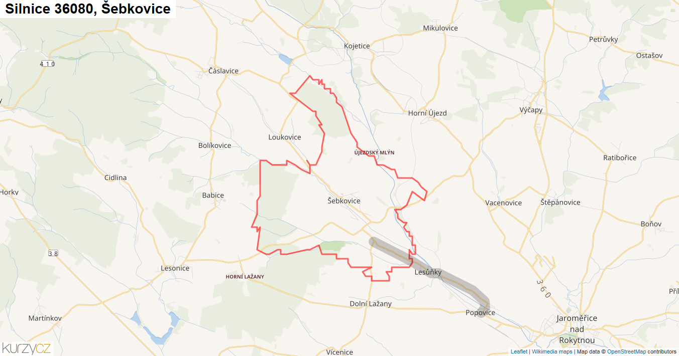 Šebkovice, Silnice 36080 - Mapa