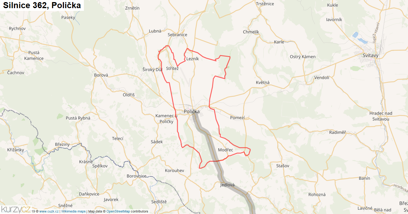 Polička, Silnice 362 - Mapa