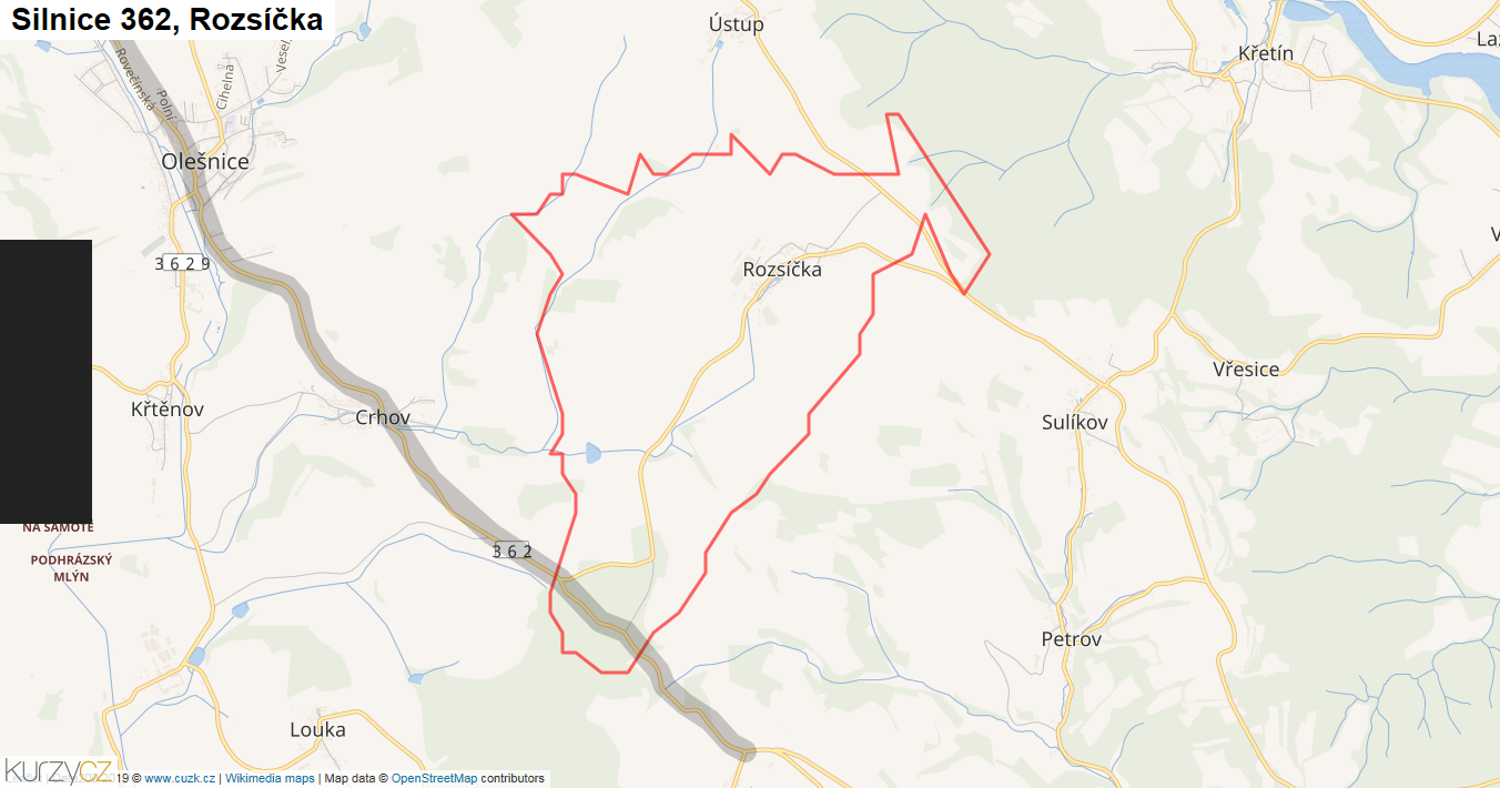 Rozsíčka, Silnice 362 - Mapa