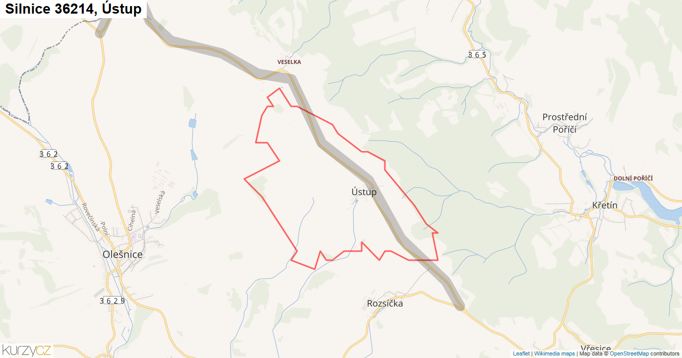 Ústup, Silnice 36214 - Mapa