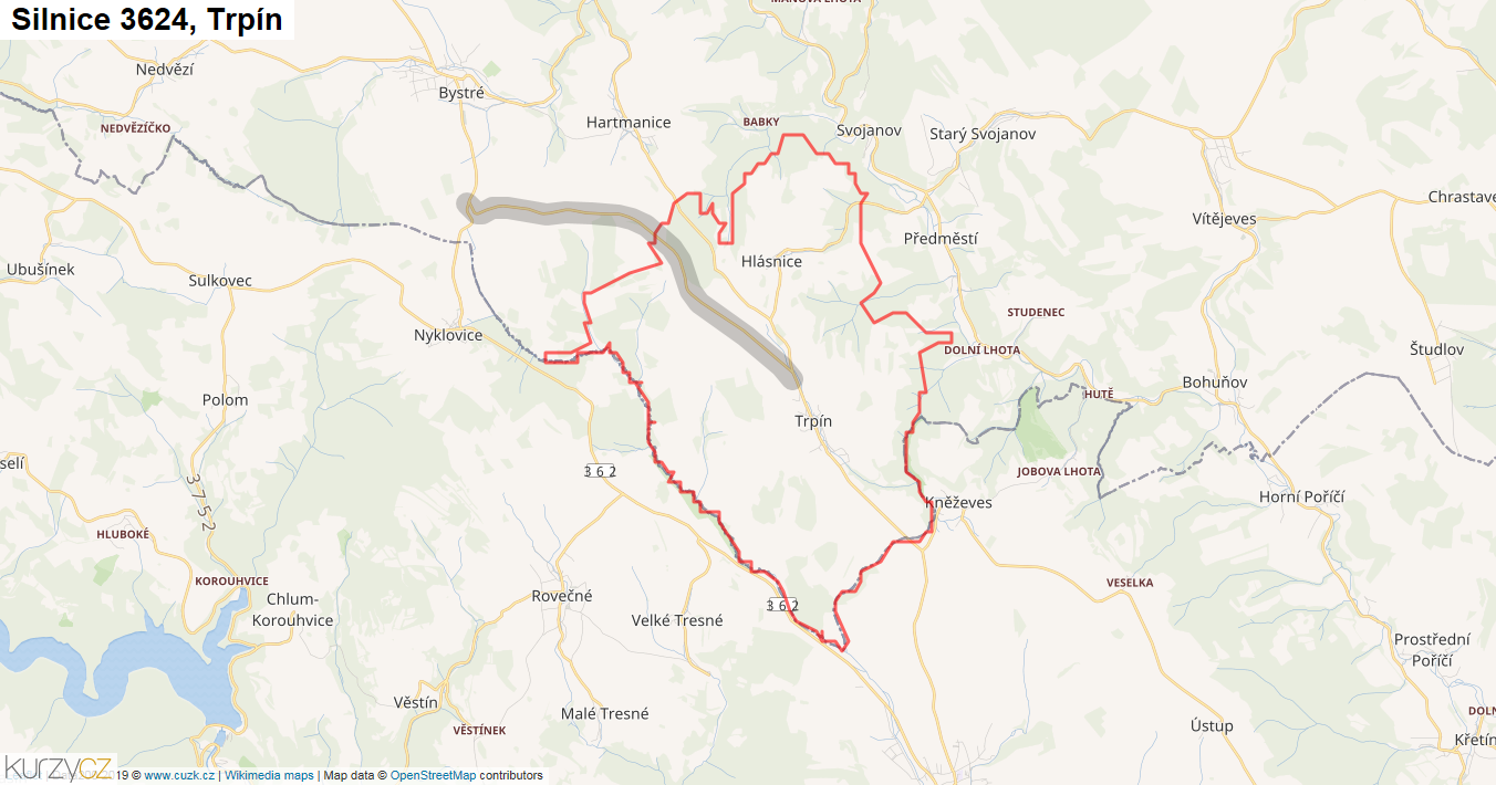 Trpín, Silnice 3624 - Mapa