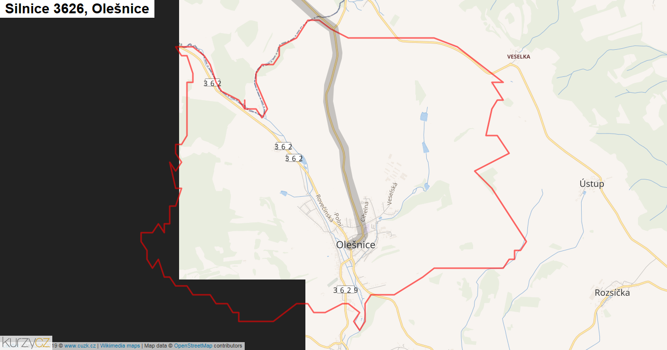 Olešnice, Silnice 3626 - Mapa