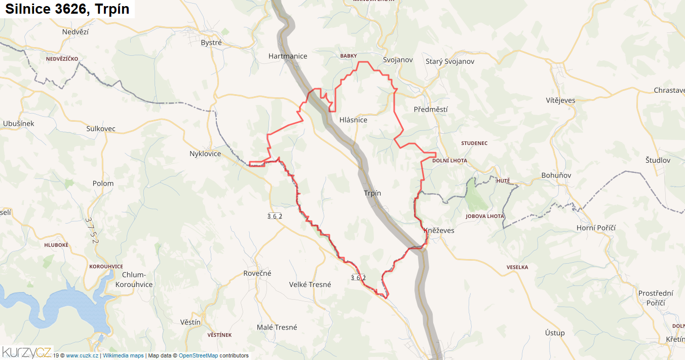 Trpín, Silnice 3626 - Mapa