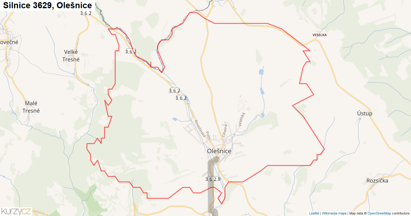 Olešnice, Silnice 3629 - Mapa