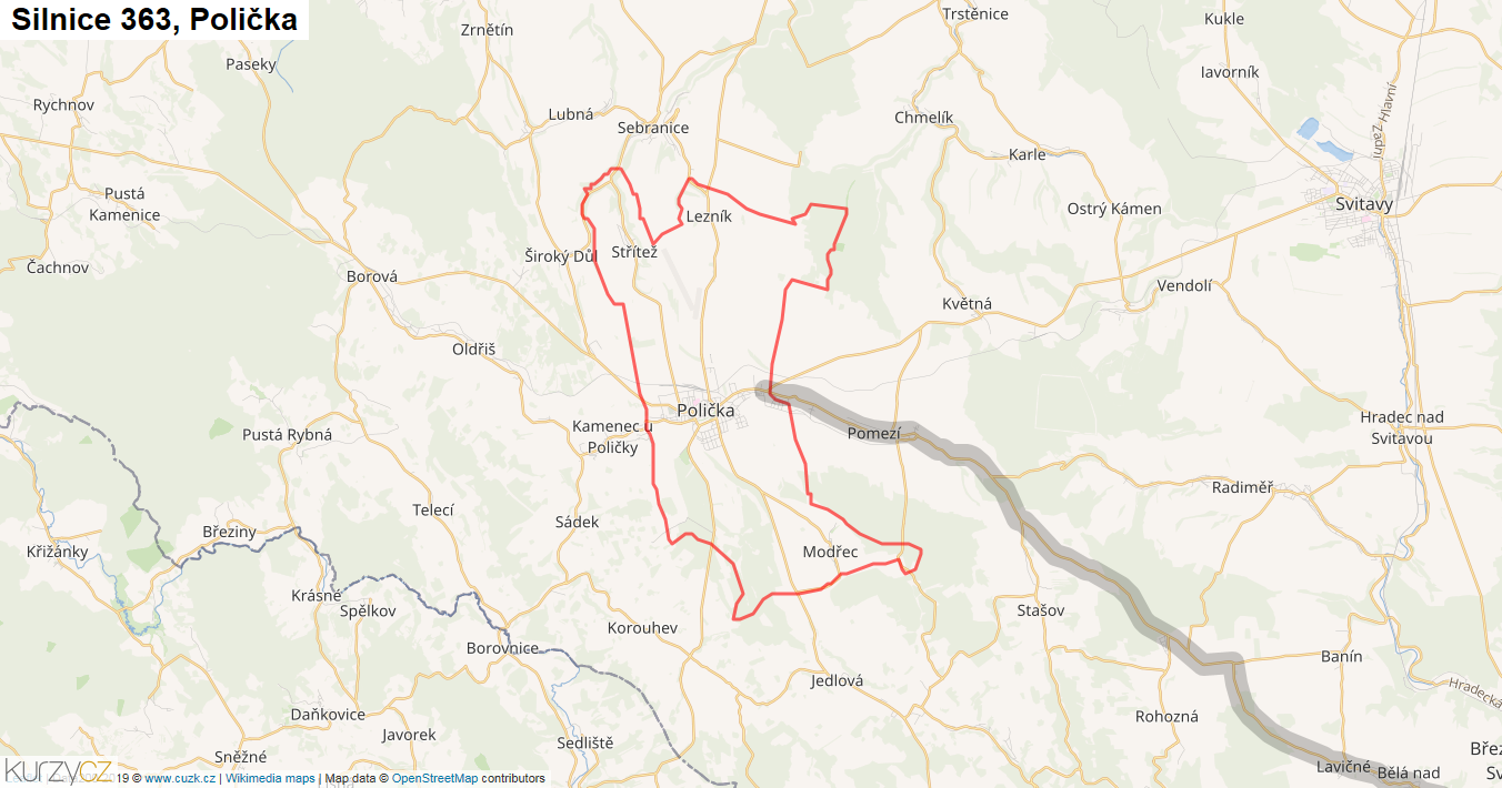 Polička, Silnice 363 - Mapa