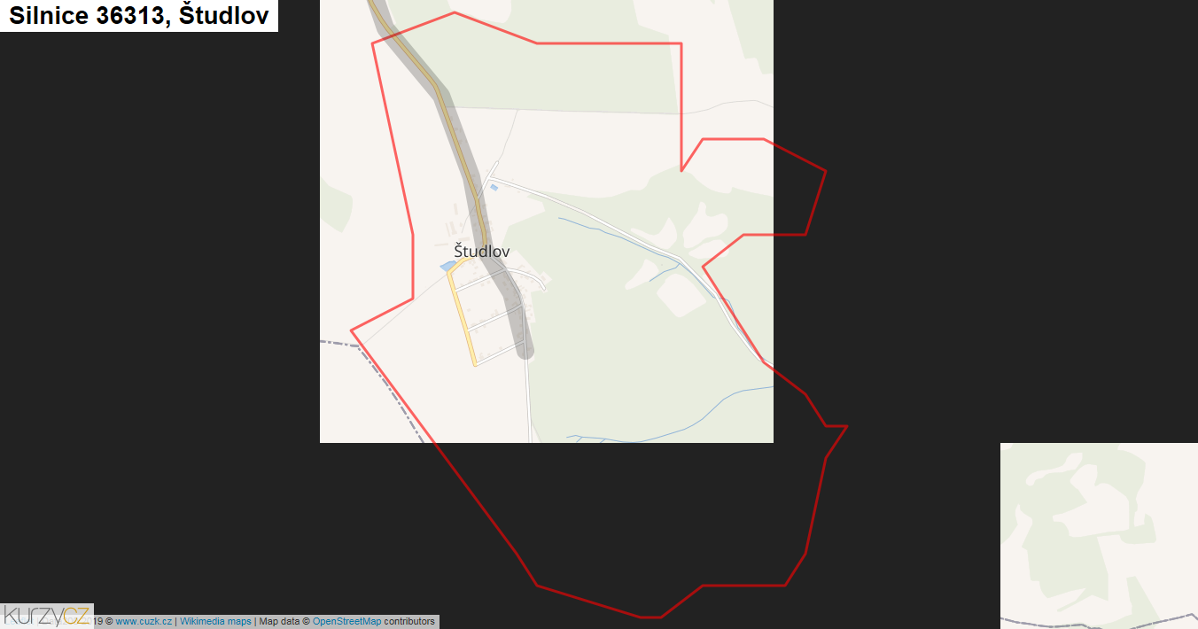 Študlov, Silnice 36313 - Mapa