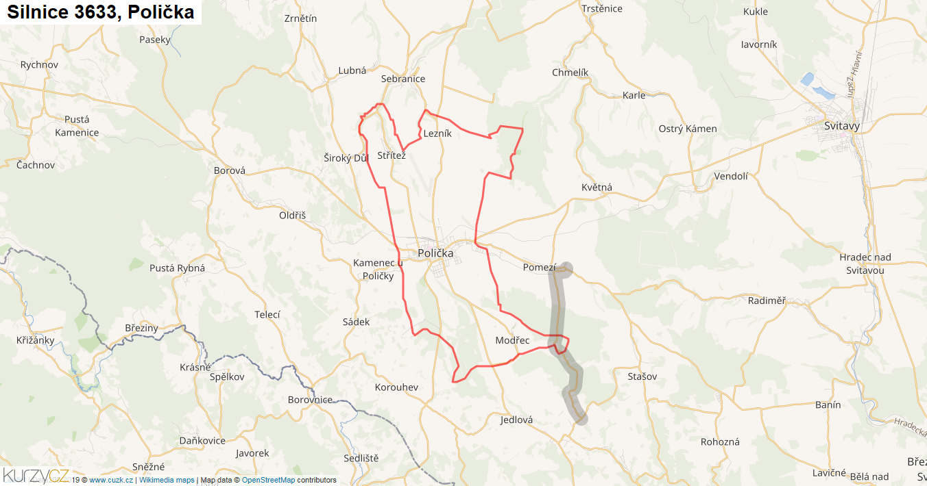 Polička, Silnice 3633 - Mapa