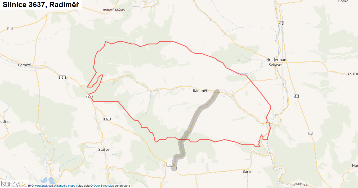Radiměř, Silnice 3637 - Mapa