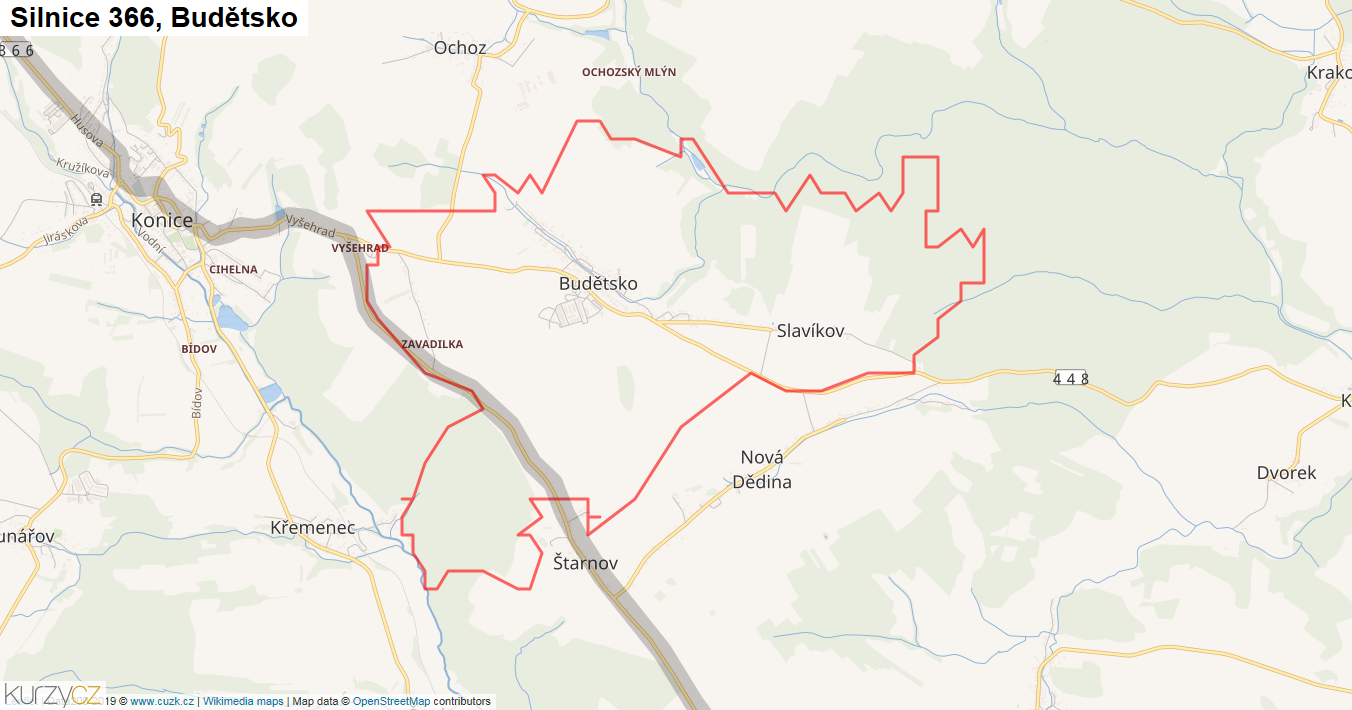 Budětsko, Silnice 366 - Mapa