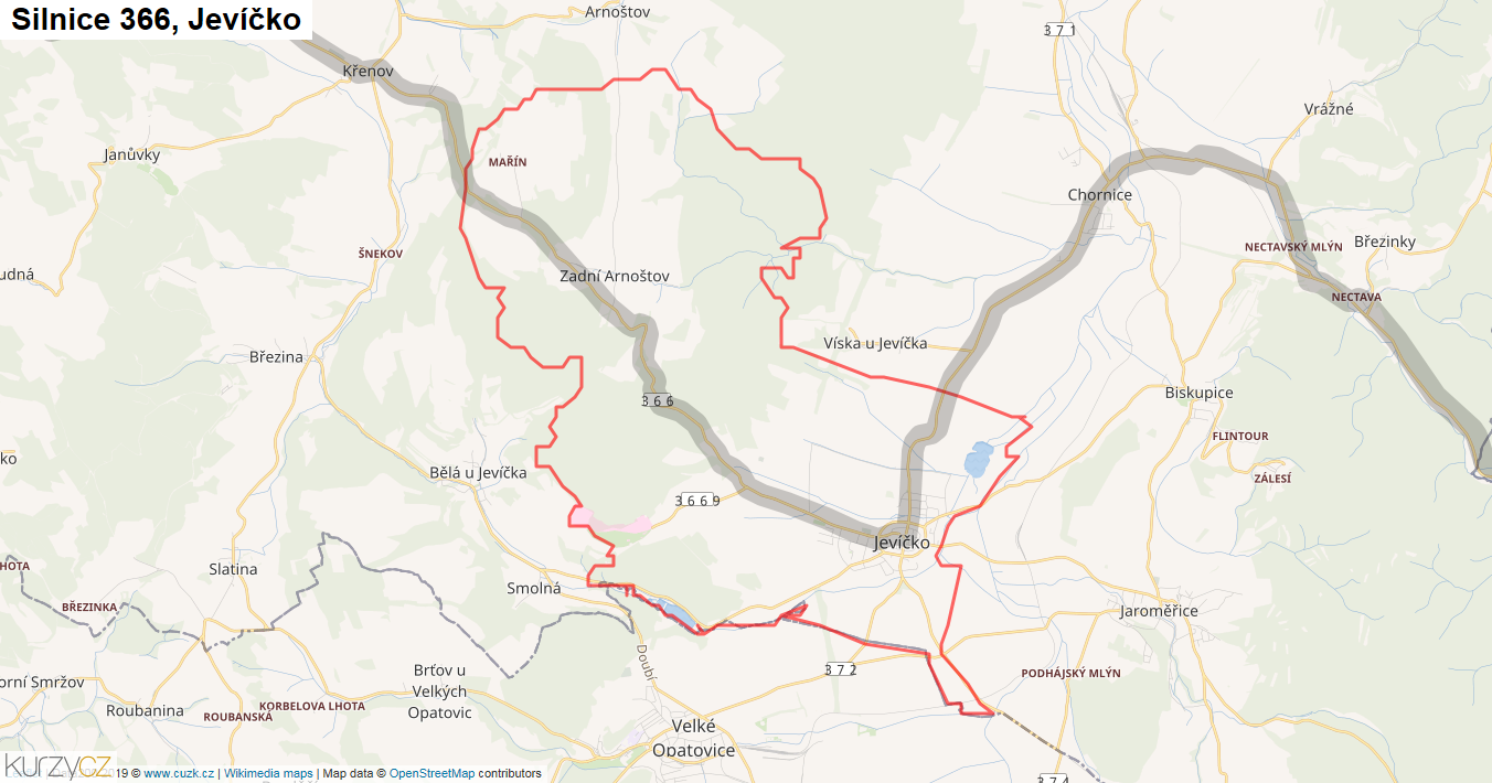 Jevíčko, Silnice 366 - Mapa