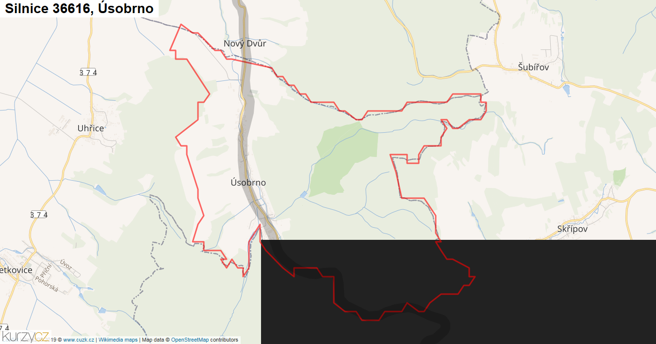 Úsobrno, Silnice 36616 - Mapa