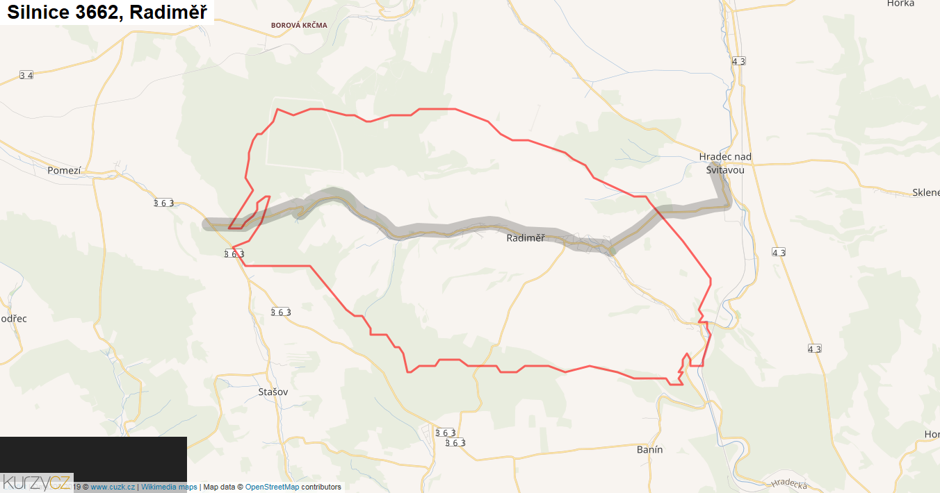 Radiměř, Silnice 3662 - Mapa