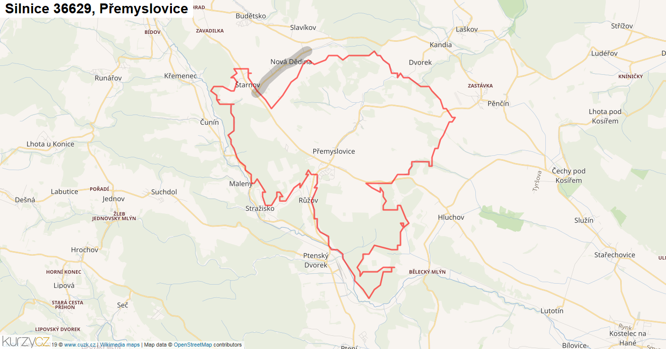 Přemyslovice, Silnice 36629 - Mapa