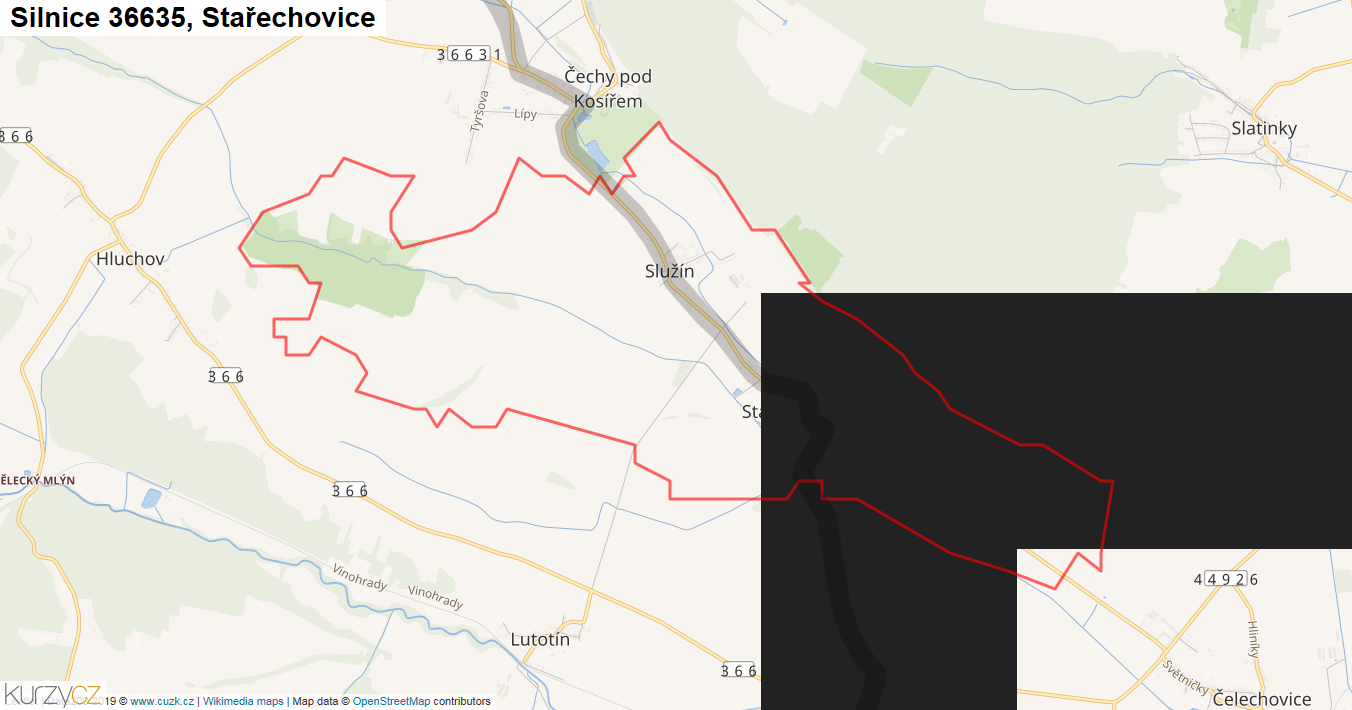 Stařechovice, Silnice 36635 - Mapa