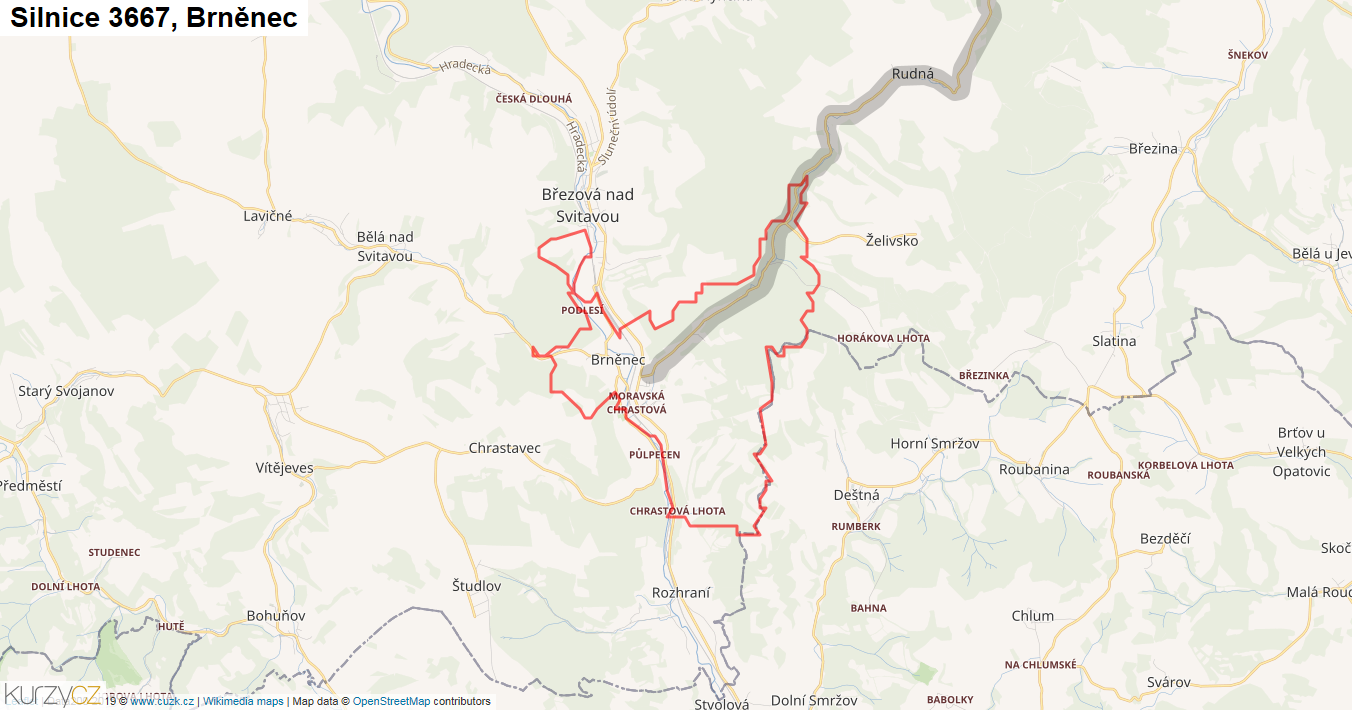Brněnec, Silnice 3667 - Mapa