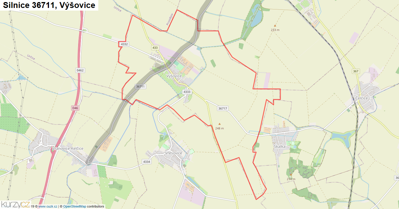Výšovice, Silnice 36711 - Mapa