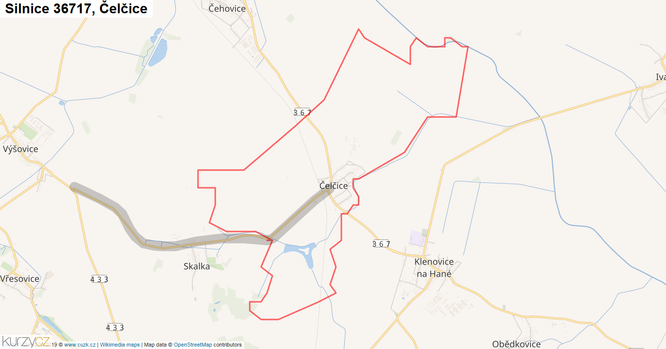 Čelčice, Silnice 36717 - Mapa