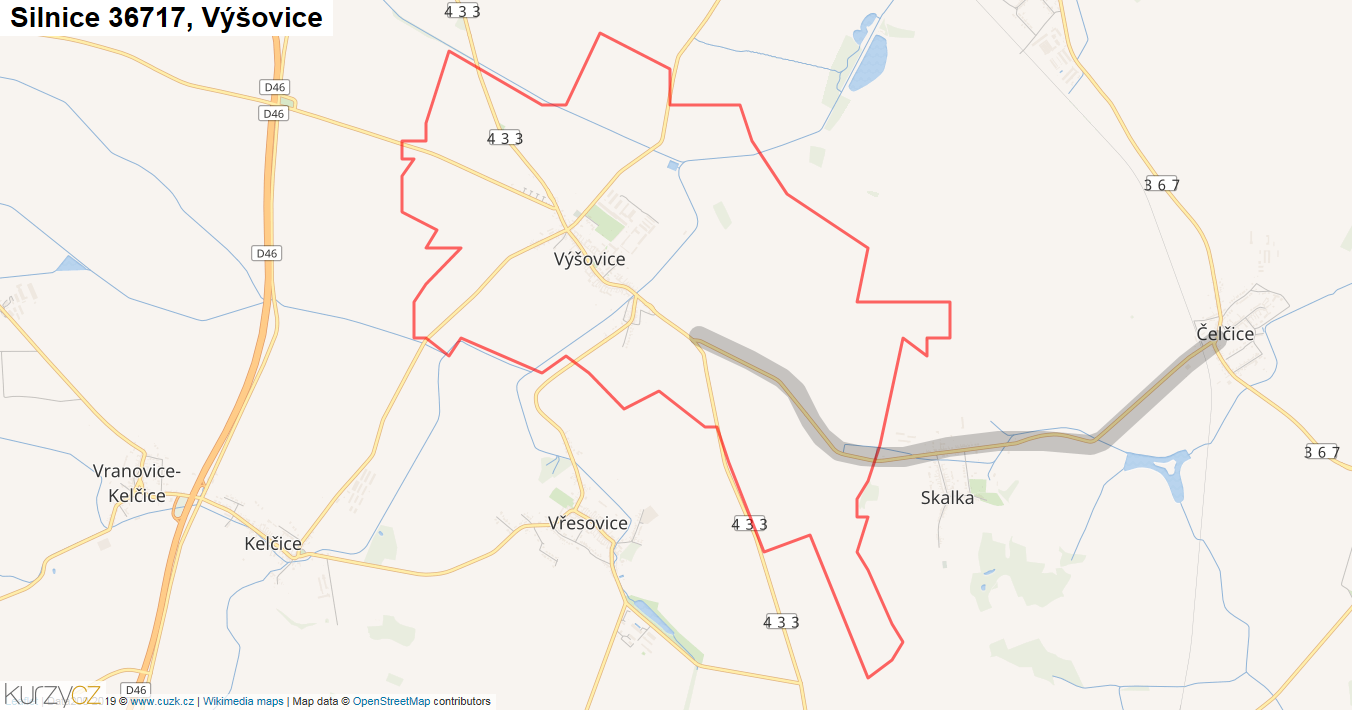 Výšovice, Silnice 36717 - Mapa