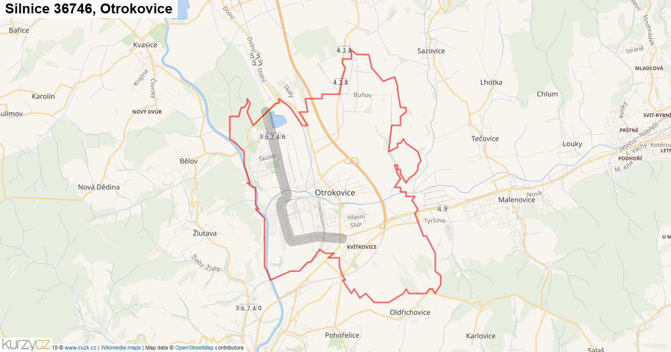 Otrokovice, Silnice 36746 - Mapa