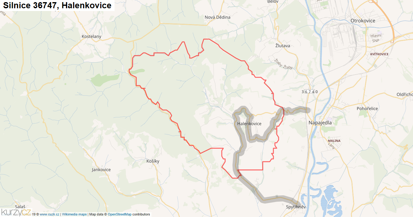 Halenkovice, Silnice 36747 - Mapa