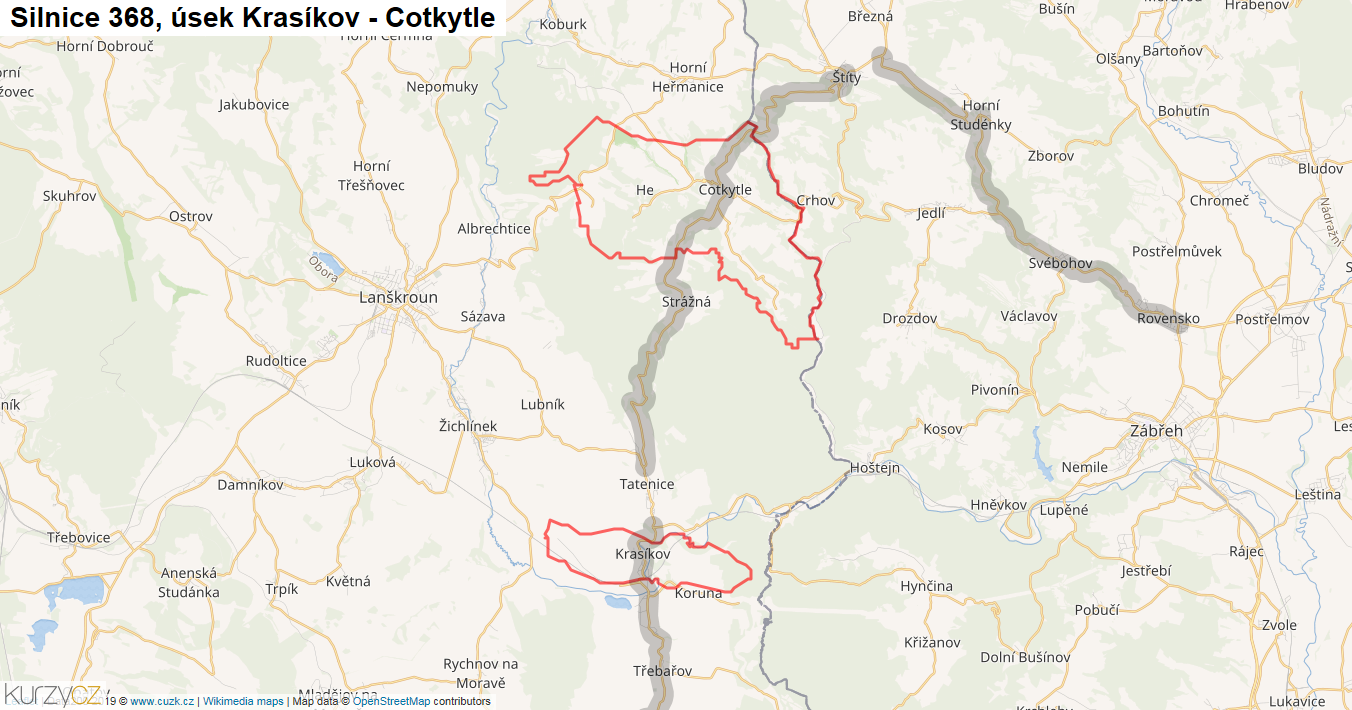 Úsek Krasíkov - Cotkytle, Silnice 368 - Mapa