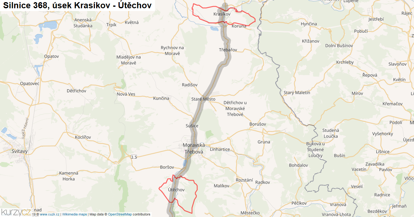 Úsek Krasíkov - Útěchov, Silnice 368 - Mapa