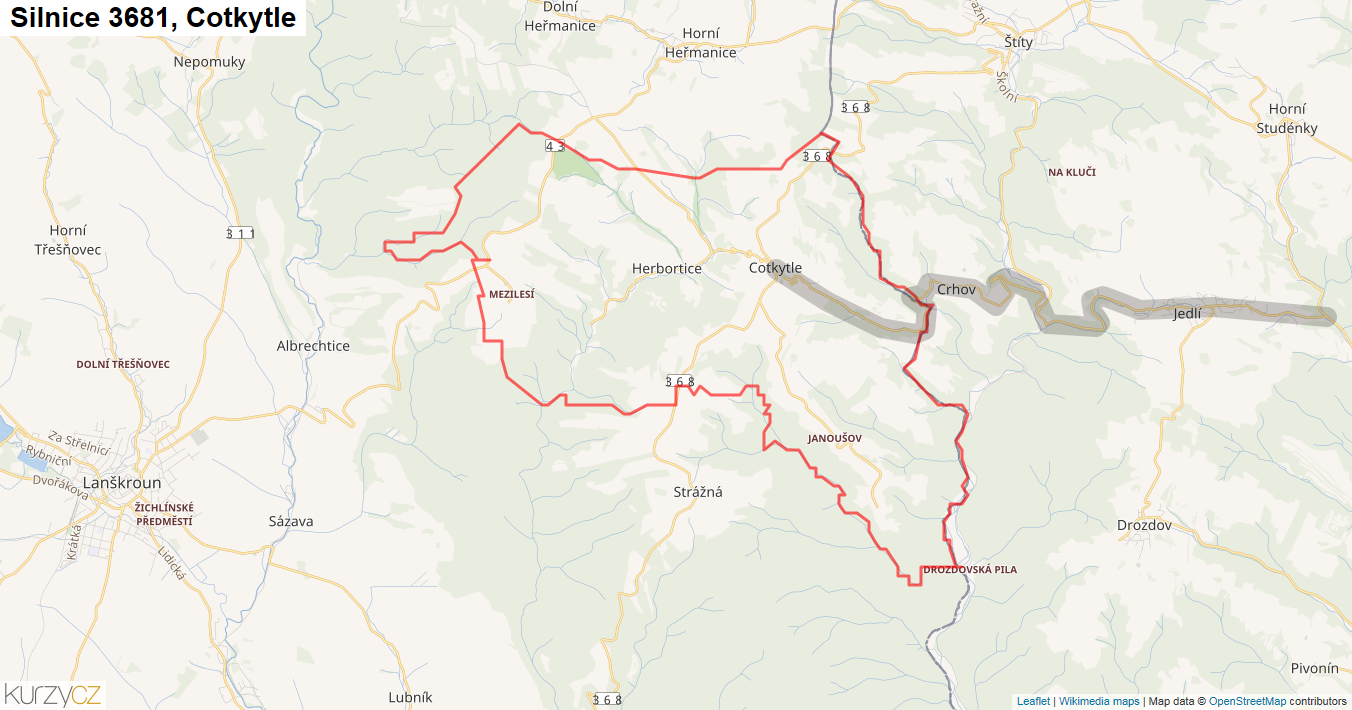 Cotkytle, Silnice 3681 - Mapa