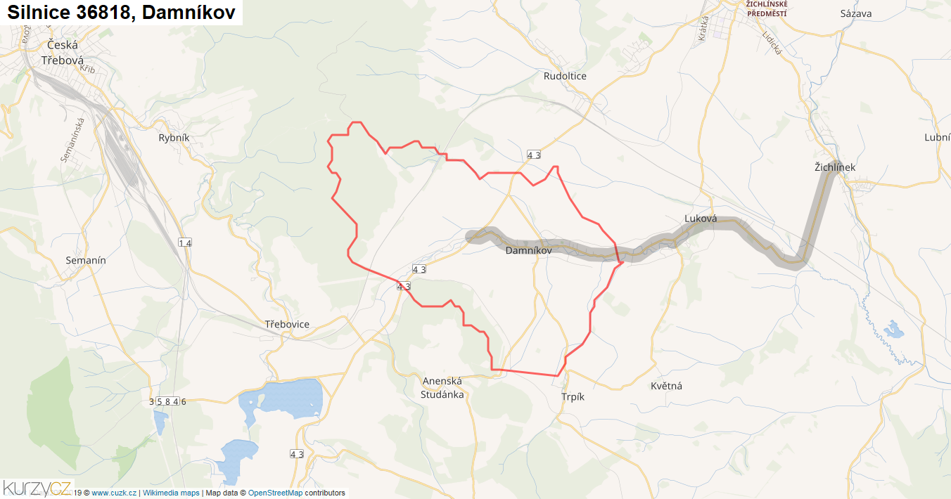 Damníkov, Silnice 36818 - Mapa