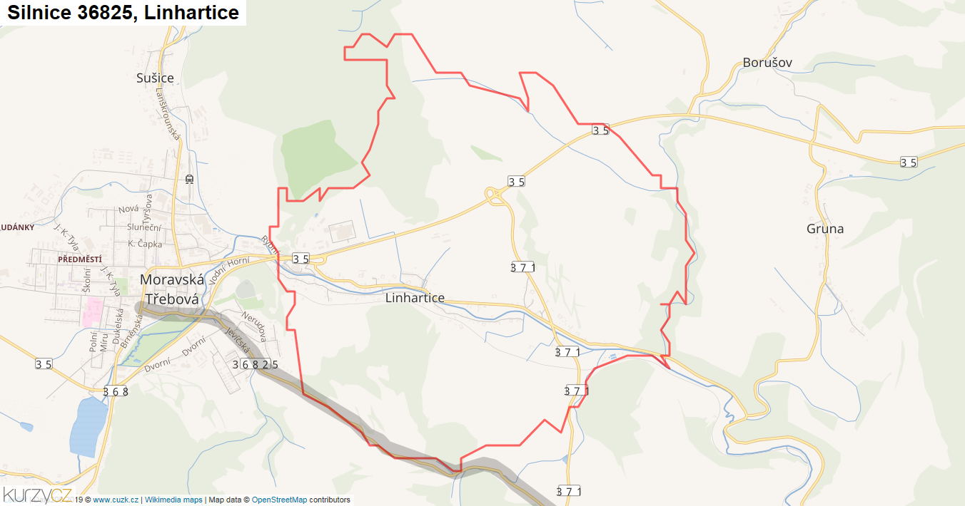 Linhartice, Silnice 36825 - Mapa