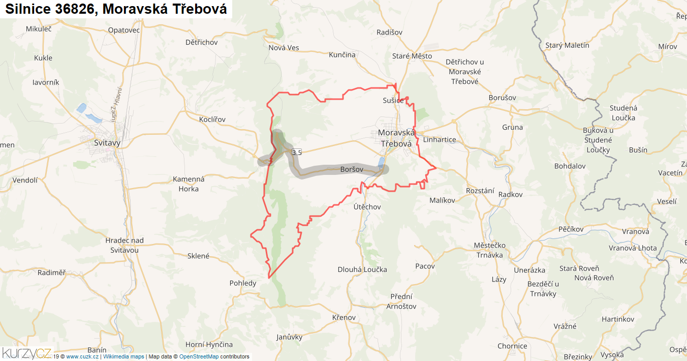 Moravská Třebová, Silnice 36826 - Mapa