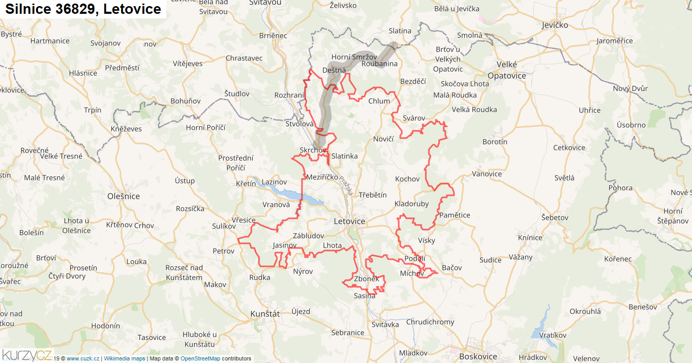 Letovice, Silnice 36829 - Mapa