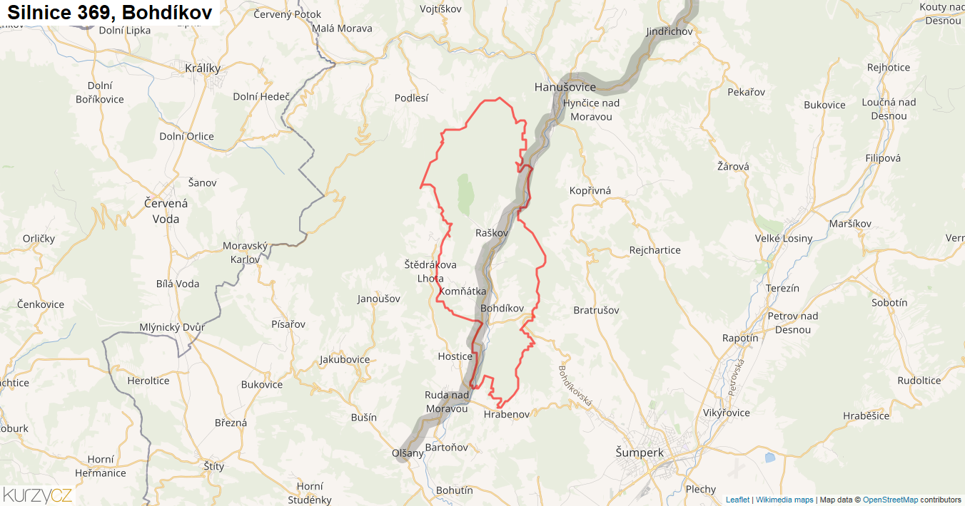 Bohdíkov, Silnice 369 - Mapa