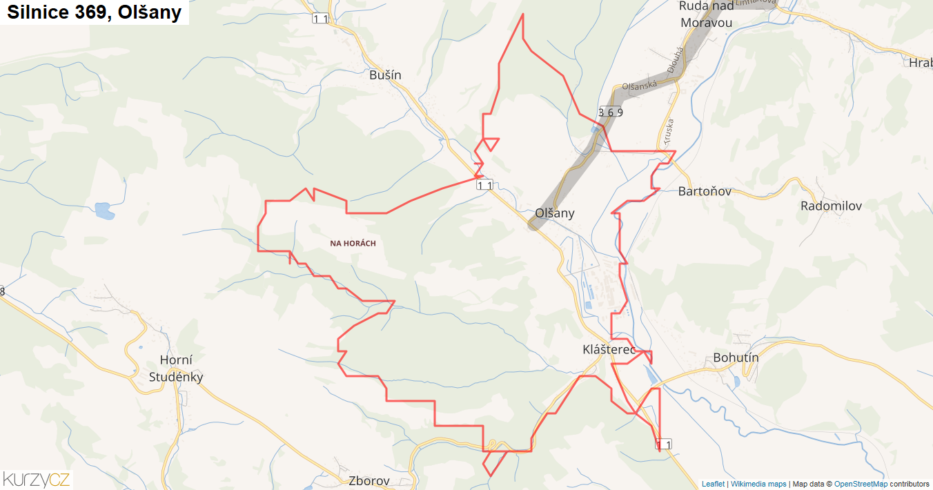 Olšany, Silnice 369 - Mapa