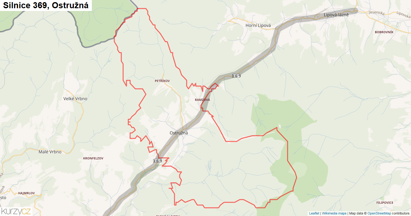 Ostružná, Silnice 369 - Mapa